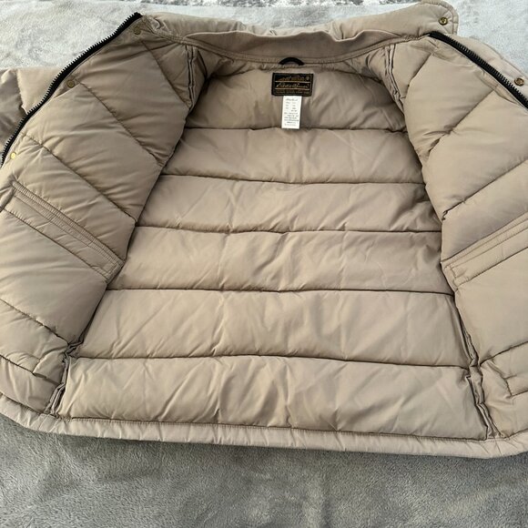 Vintage Eddie Bauer Down Filled Puffer Coat Tan Men's LARGE *no hood* USA Made - Picture 7 of 7